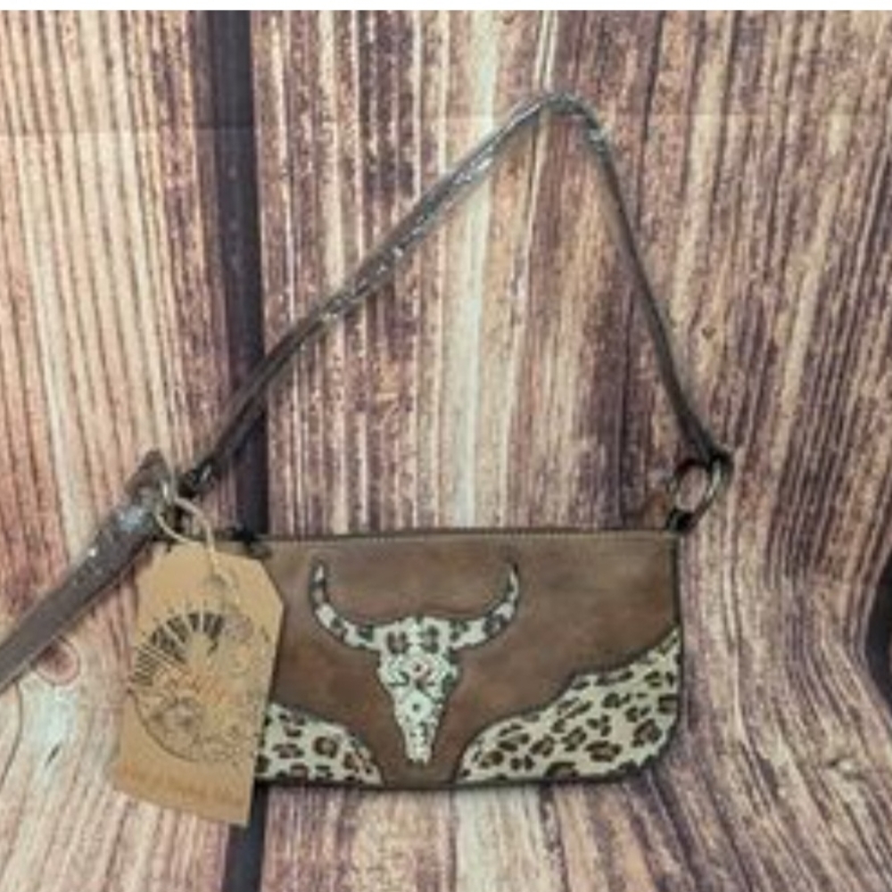Justin Boots Brown and Tan Shoulder Bag with Southwestern Flair